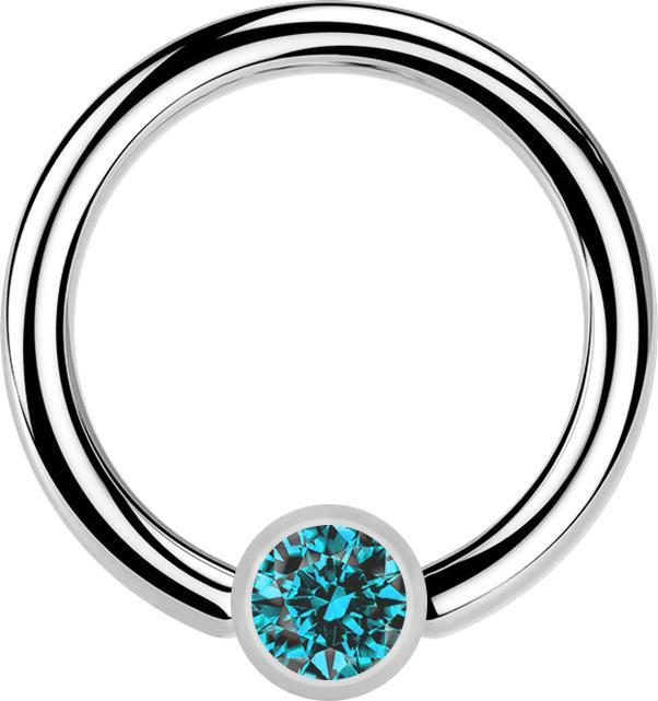 Star Piercing Micro Ball Closure Ring silber und Kristall aqua (Chirurgenstahl 316L, ohne Messing)