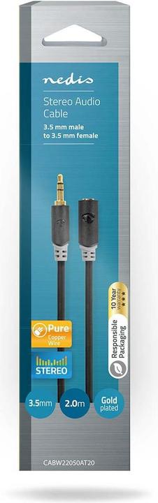 Produktbild Nedis 3,5 mm Stereo-Audiokabel mit 3 Buchsen (2 m, 3.5mm Klinke (AUX))