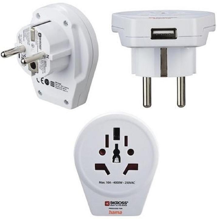 Image du produit Hama Adaptateur de voyage World to Europe USB pour appareils à 2 et 3 broches, 1x USB