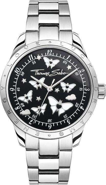 Immagine prodotto Thomas Sabo Damenuhr mit Schmetterlingen silberfarben (Orologio da polso analogico, 34 mm)