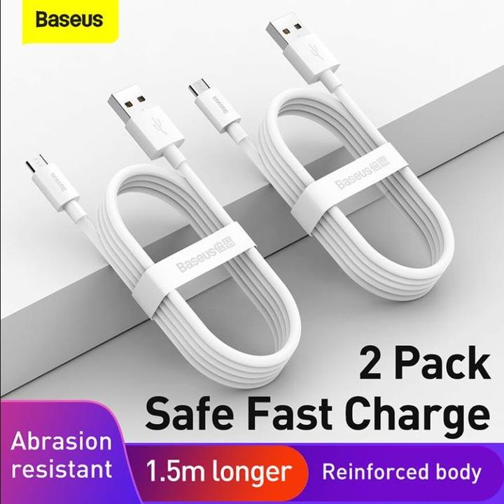 Image du produit Baseus Simple Wisdom Data Cable Kit USB to Micro 2.1A (2PCS/Set) 1.5m White (1.50 m)