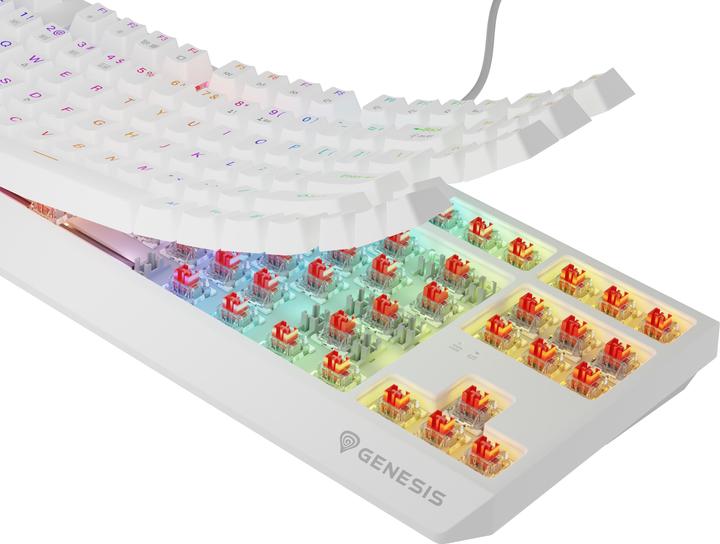 Actual product image Genesis herní klávesnice THOR 230/TKL/RGB/Outemu Red/Bezdrátová USB + Bluetooth/US layout/Bílá (US, Cable, Wireless)