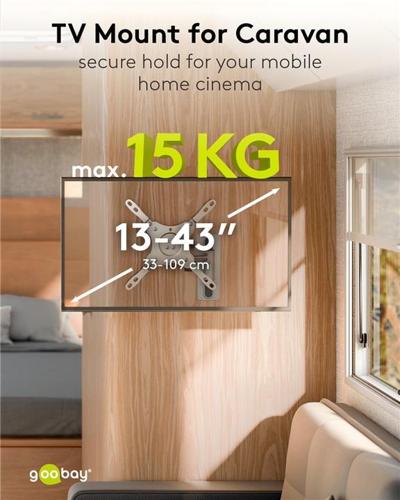 Actual product image Goobay TV wall mount Caravan FULLMOTION M, silver (Wall, 43", 15 kg)