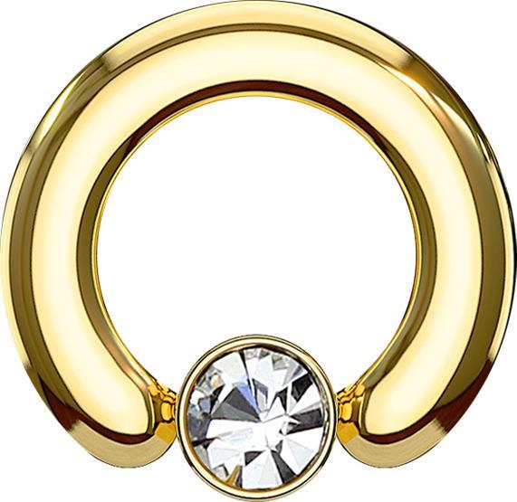 Star Piercing Closure Ring vergoldet Scheibe Kristall silber (Chirurgenstahl 316L)