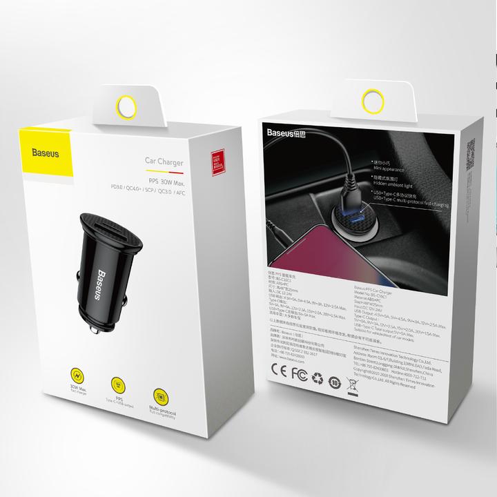 Actual product image Baseus Circular Plastic A+C 30W PPS Car Charger Black