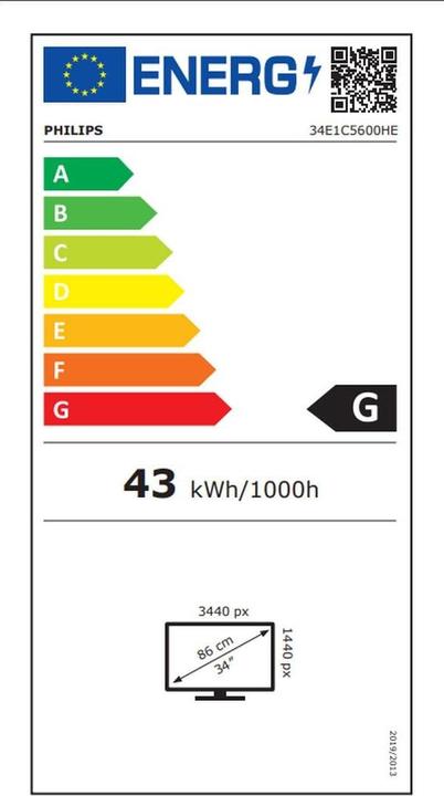 Energy Label Philips 34E1C5600HE (3440 x 1440 pixels, 34")