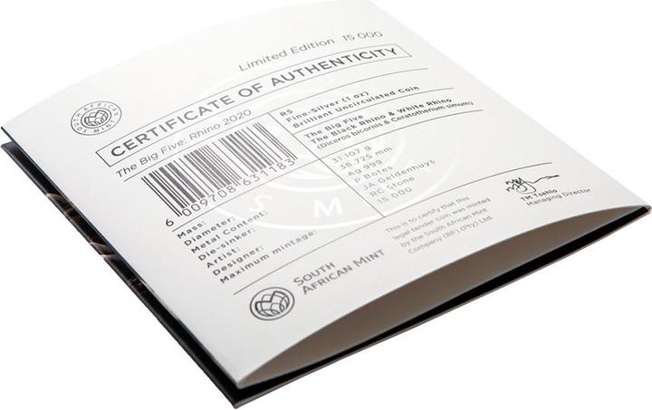 Actual product image South Africa Mint Silver Rhino 1 oz - Big Five Series I - 2020 (999, 2020)