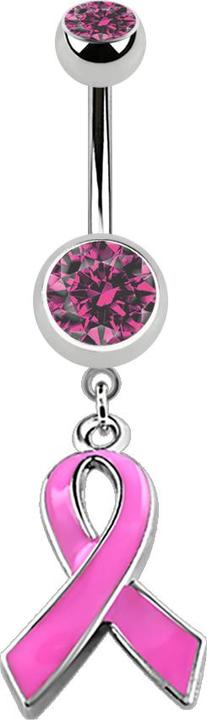 Star Piercing Banane silber mit zwei Kristallkugeln und Schleife pink (Titan G23, ohne Messing)