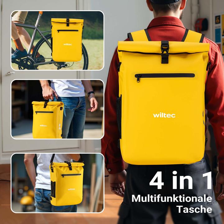Produktbild Wiltec Gepäckträgertasche gelb 25l Fahrradtasche Rucksack Gepäcktasche (25 l, Gepäckträgertasche)