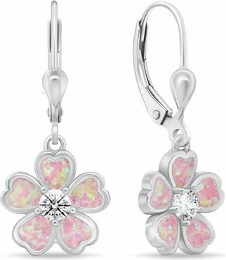Brilio Silver - Silver Dangle Earrings Flowers with Blue Opals EA1097WB