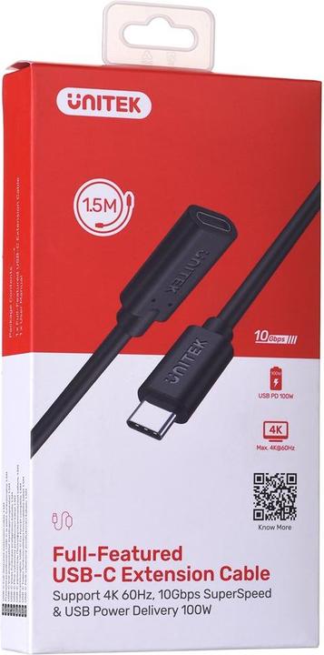 Image du produit Unitek USB USB-C to USB-C cable, 1.5 m black (C14086BK-1.5M) (1.50 m, USB 3.2 Gen 2)