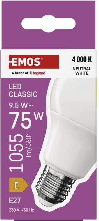 Produktbild Emos LED Lampe Classic A60 / E27 / 9,5 W (75 W) / 1055 lm / Neutral Weiss (E27, 9.50 W, 1055 lm, 1 x, E)