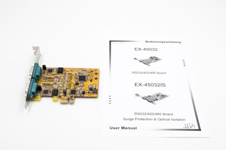 Image du produit Exsys 2S Serial RS-232/422/485 PCIe Card Surge Protection & Optical Isolation (FTDI Chip Set)