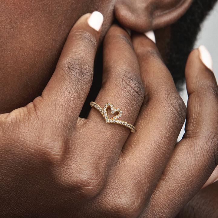 Actual product image Pandora 14k Gold Timeless Wishbone Sparkling Heart Ring (48)