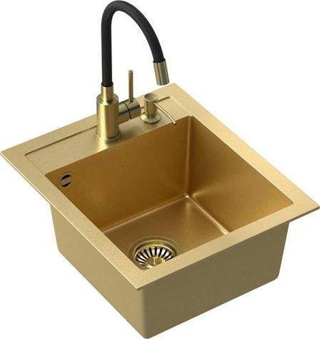 Steiner ART JOHNNY 100 (43x50x20,3) Steingran Art Gold met handsifon, Maggie kraan en dispenser - goud (203 mm, 430 mm)