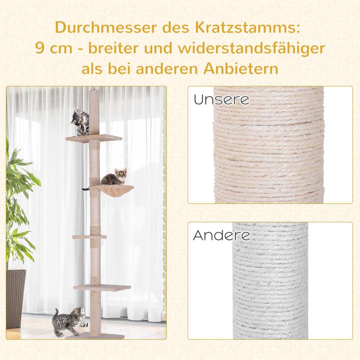 Produktbild PawHut Kratzbaum höhenverstellbar (260 cm, Beige)