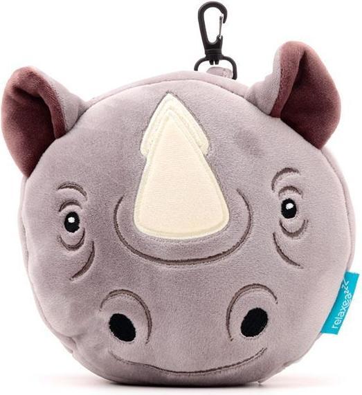 Immagine prodotto Puckator Relaxeazzz Cuscino da viaggio rotondo e maschera per gli occhi in peluche di rinoceronte