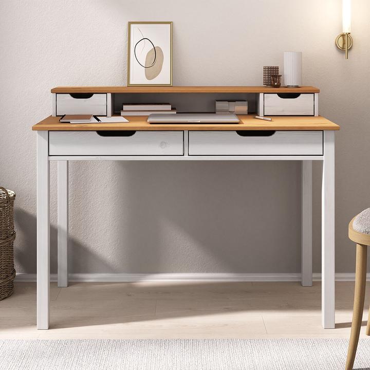 Produktbild IDIMEX Schreibtisch RAUL mit 4 Schubladen aus Massivholz – Eiche/Weiss (114 x 54 x 87 cm)