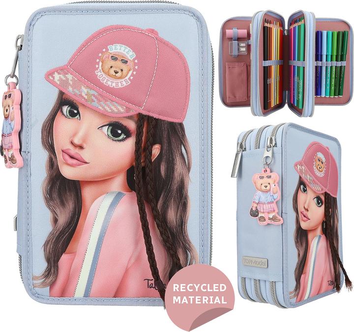 Produktbild Magni Depesche TOPModel Federtasche TEAM TEDDY 3- Fach gefüllt blau Teddy-Anhänger