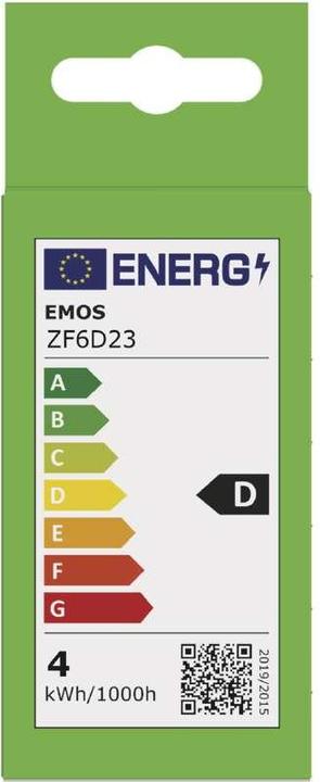 Etichetta energetica Emos Lampada LED Filament Mini Globe / E27 / 3,4 W (40 W) / 470 lm / Bianco neutro (E27, 3.40 W, 470 lm, 1 x, D)