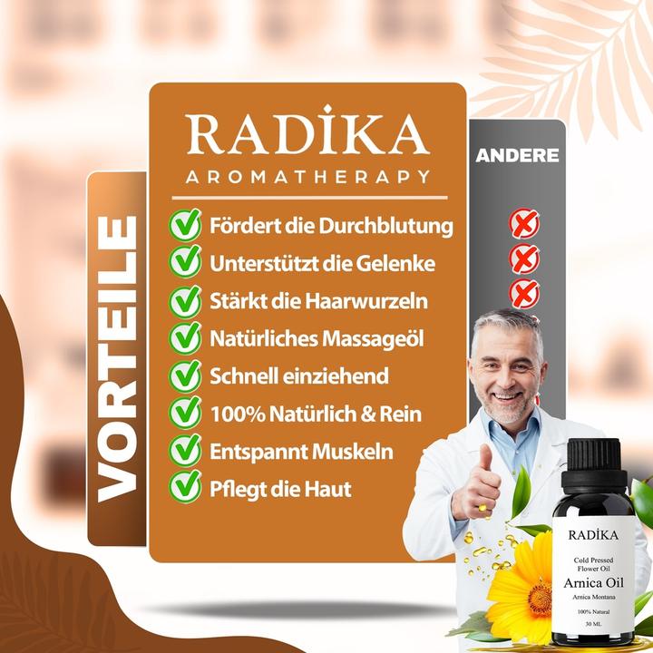 Produktbild Radika Arnikaöl, Kaltgepresst, 100% Rein, BIO, natürlich, 30 ml (Körperöl, 30 ml)