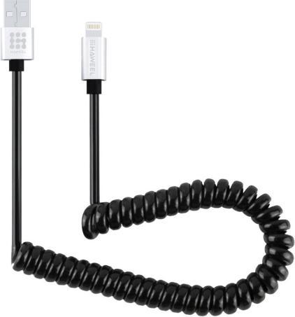 Actual product image SIGN Spiral charging cable with lightning connector, 2A, 30cm - 100cm - Black (0.30 m)