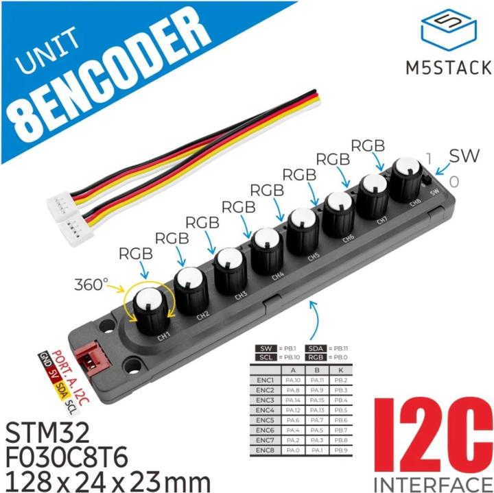 Produktbild M5Stack 8Encoder Unit mit STM32F030