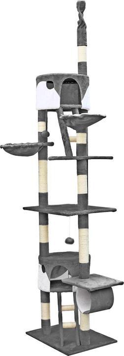 Actual product image Wiltec Cat Tree Scratching Post Climbing Tree 240-260cm in Grey/White with Caves, Hammocks and Platforms (260 cm, Grey, White)