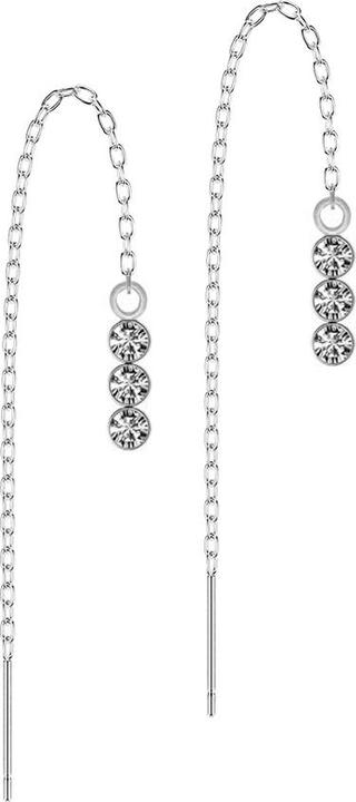 Star Piercing Ohrstecker silber freifallende Kette drei Kristalle silber (ohne Messing, Chirurgenstahl 316L)