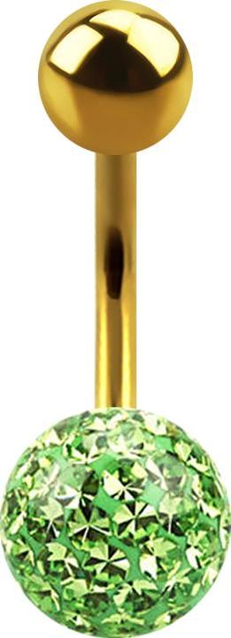 Star Piercing Banane vergoldet mit Kugel und Kristall Kugel hellgrün Epoxy Schutzschicht (ohne Messing, Titan G23)