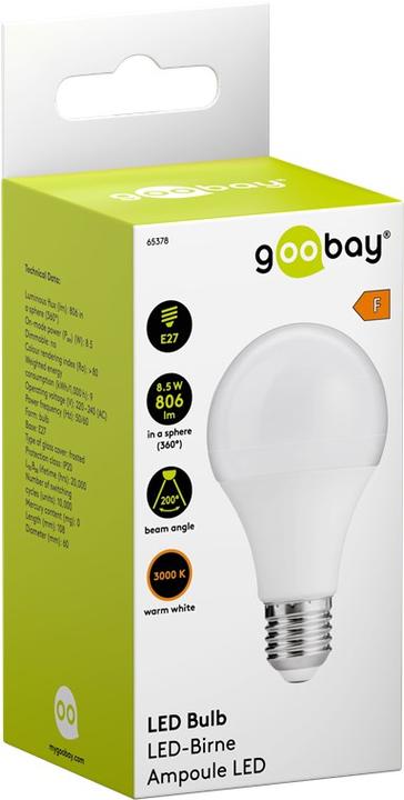 Produktbild Goobay LED-Birne, 8,5 W (E27, 8.50 W, 806 lm, 1 x, F)