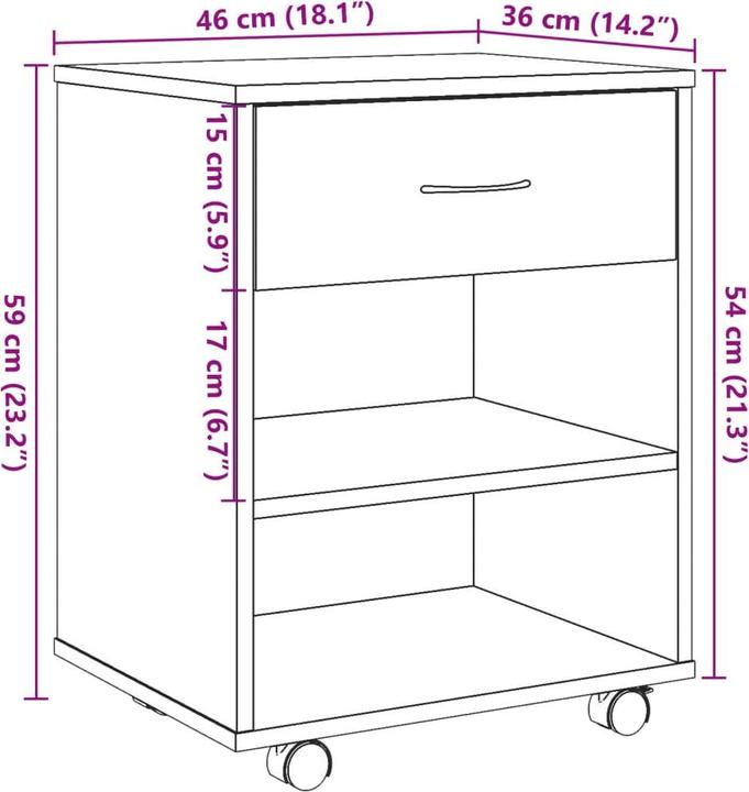 Immagine prodotto VidaXL Rollcontainer Rollschrank Bürocontainer Büroschrank Schrank Artisan-Eiche (46 x 36 x 59 cm)