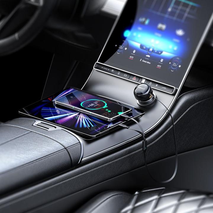 Actual product image Acefast Car Charger B13, 53W, 2xUSB-C, with retractable cable (black)