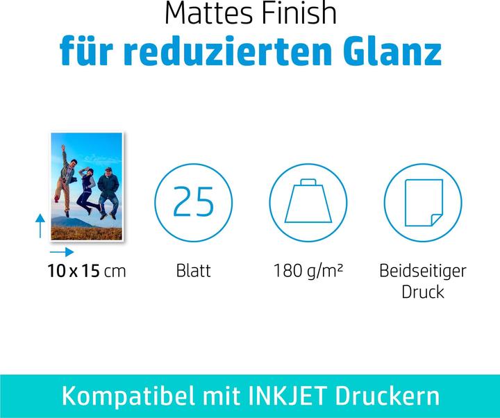 Produktbild HP Matte Photo Paper (180 g/m², 10 x 15 cm, 25 x)
