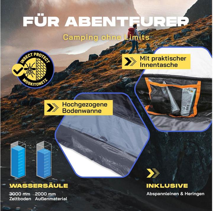 Produktbild Where Tomorrow Pop-Up-Zelt Drei Personen - Grau, Anzahl Personen: 3 (3.50 kg, 3 Personen)