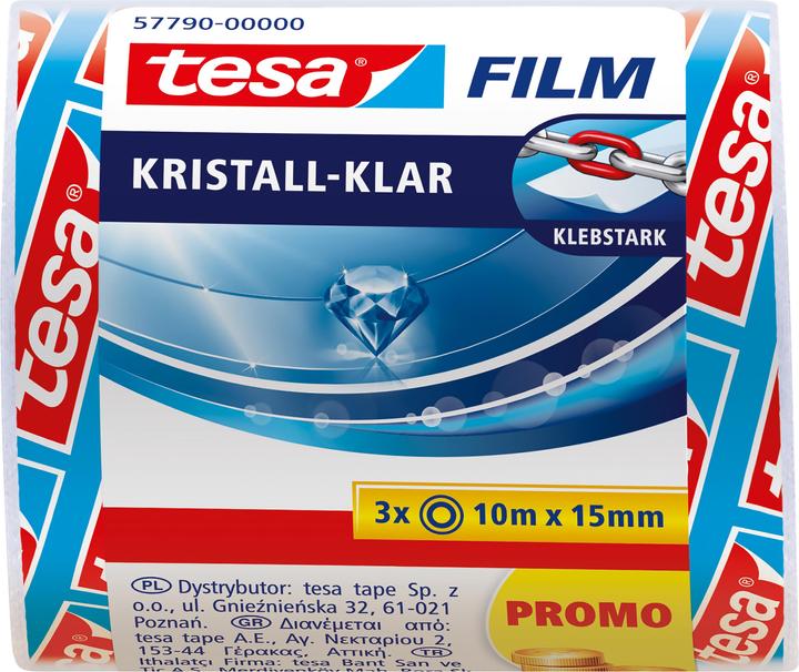 Produktbild tesa 3x tesafilm KRISTALL-KLAR, hochtransparent, alterungsbeständig, mit starker Haftung (15 mm)