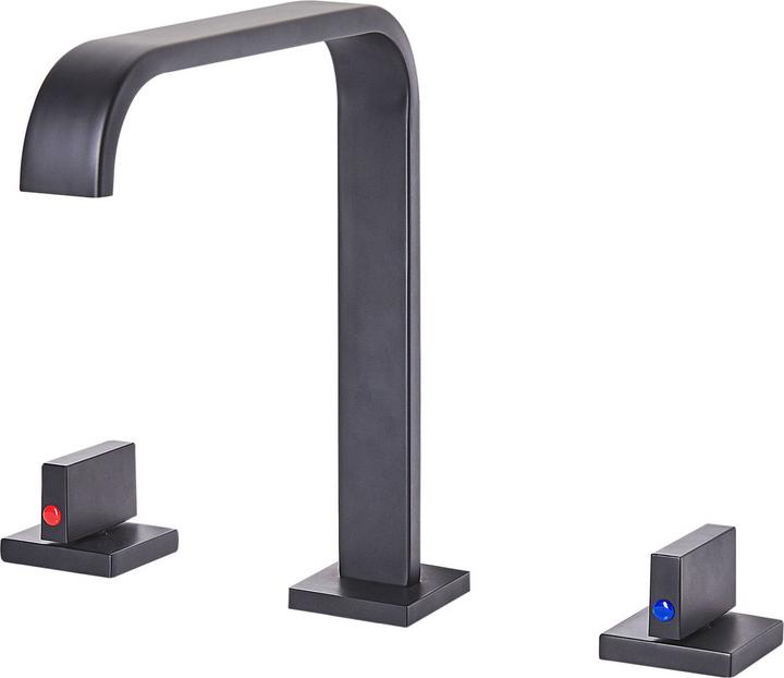 Produktbild Beliani Wasserhahn 3-Loch Waschtischarmatur Messing schwarz KAGERA