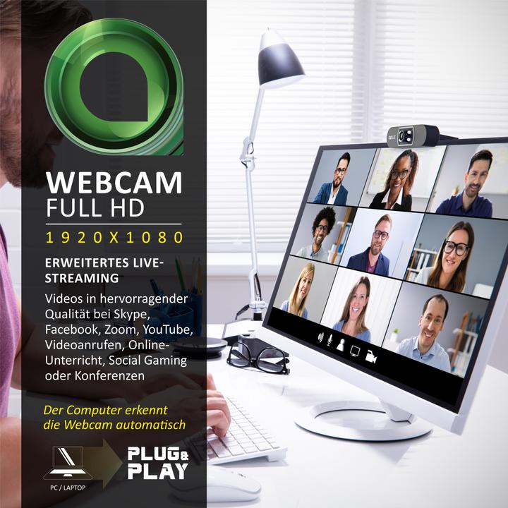 Produktbild Aplic Full HD Webcam mit Mikrofon, 1920x1080P @ 25 Hz, 4 Hilfslichter / Szenelicht, 5P Linse, für PC MAC