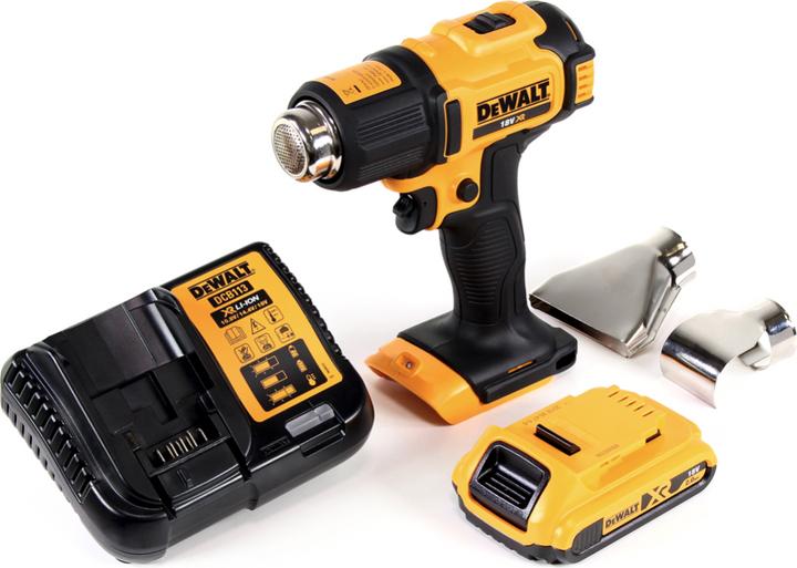 Produktbild DeWalt DCE 530 D1 Akku Heissluftpistole 18V 530°C + 1x Akku 2,0Ah + 1x Lader + Flächen- und