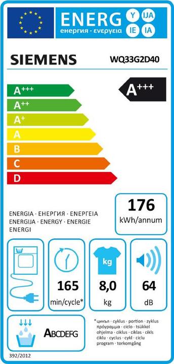 Label énergétique Siemens iQ700 WM6HXL90CH (9 kg, Gauche, Fiche CH)