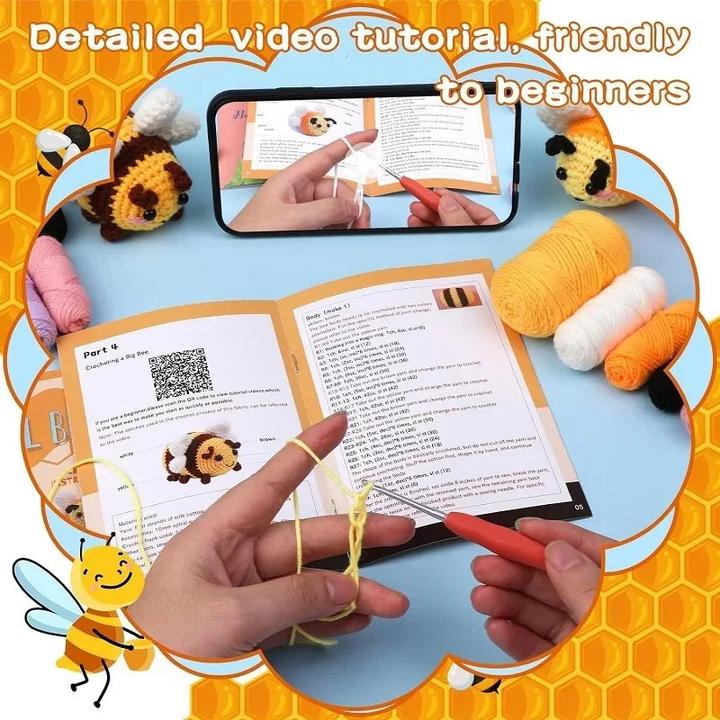 Image du produit Activity Board Little Bee set de crochet pour débutants avec tutoriel vidéo fil à tricoter en coton aiguilles en