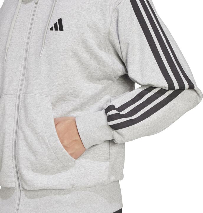 Immagine prodotto adidas Felpa con cappuccio Essential Three Stripes French Terry Fullzip da uomo, Grigio medio/Nero, XL (XL)