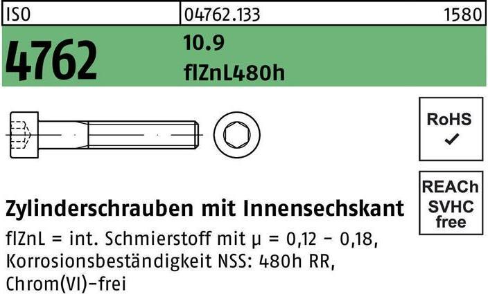 Actual product image Cheese head screw ISO 4762 w.hexagon socket M 6 x 16 10.9 zinc lamellar plated. (500 Screws per piece)