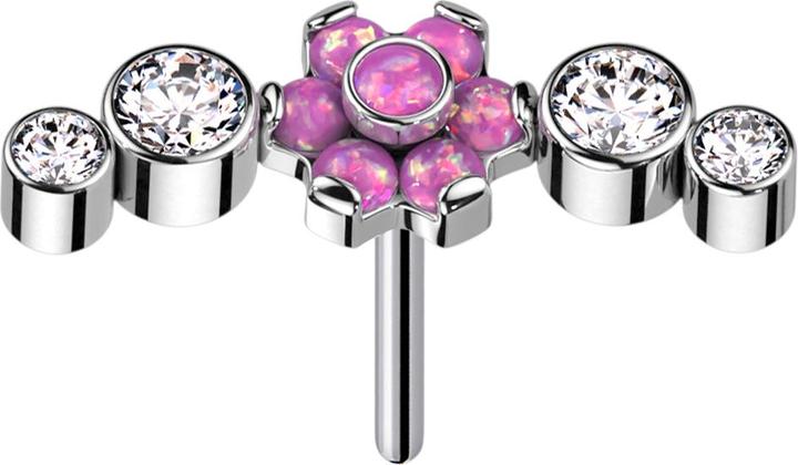 Star Piercing Threadless silber Blume Opale pink gefasst vier Kristalle (Titan G23, ohne Messing)