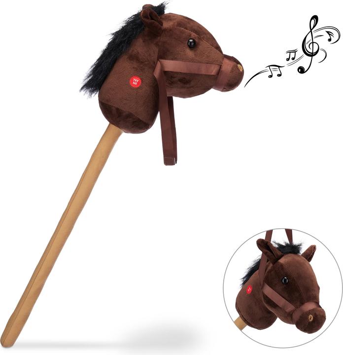 Relaxdays Cheval à bâton enfants, effet sonore