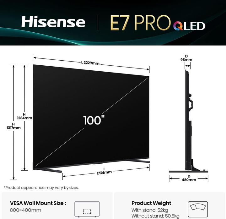 Actual product image Hisense 100E7Q PRO (100", QLED, UHD, 2025)