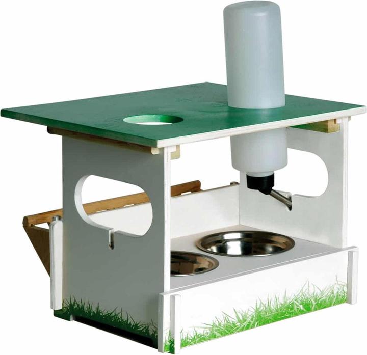 Produktbild Dobar Futterbar Hopsi für Nager inkl. Näpfe, Heuraufe und Trinkflasche 31 x 25 x 21,5 cm
