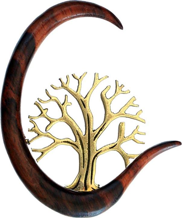 Star Piercing Ohrgewicht Haken Mond Baum des Lebens aus Narra Holz (Organisch, Messing)