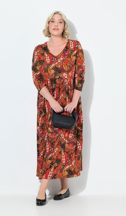 Produktbild Ulla Popken Jersey-Maxikleid, Paisley, A-Linie, V-Ausschnitt, 3/4-Arm (42, 44)