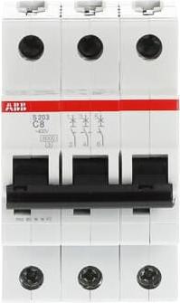 Image du produit ABB S203-C8 Disjoncteur 8A Système compact 3 pôles 6kA